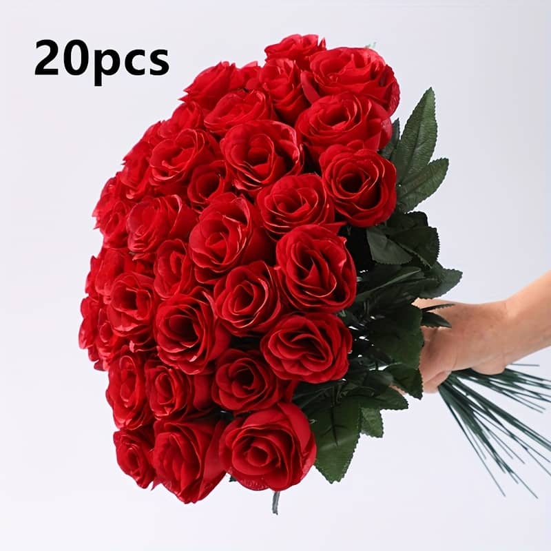 10/20 Pcs Artificial Red – Weddings, Anniversaries, Or Valentine’s Day – Fake Flowers, Living Room Decoration, Gift (vase Not Included) Artificial Flowers Shop Online at Dubai Trades 2