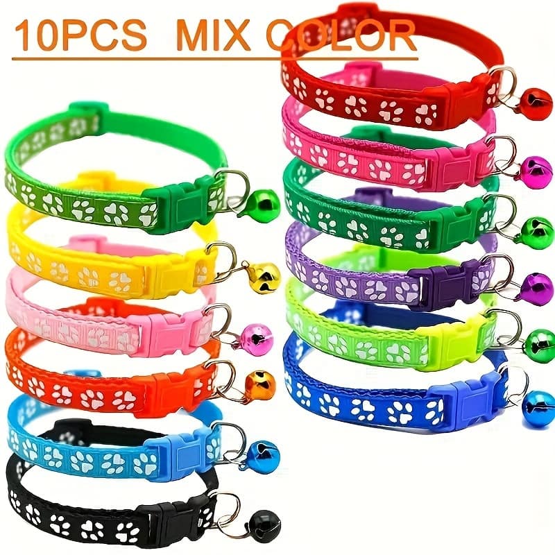 10pcs Adjustable Nylon Pet Collars With Bells – Vibrant Cartoon Paw & For Dogs And Cats Cats Shop Online at Dubai Trades 2