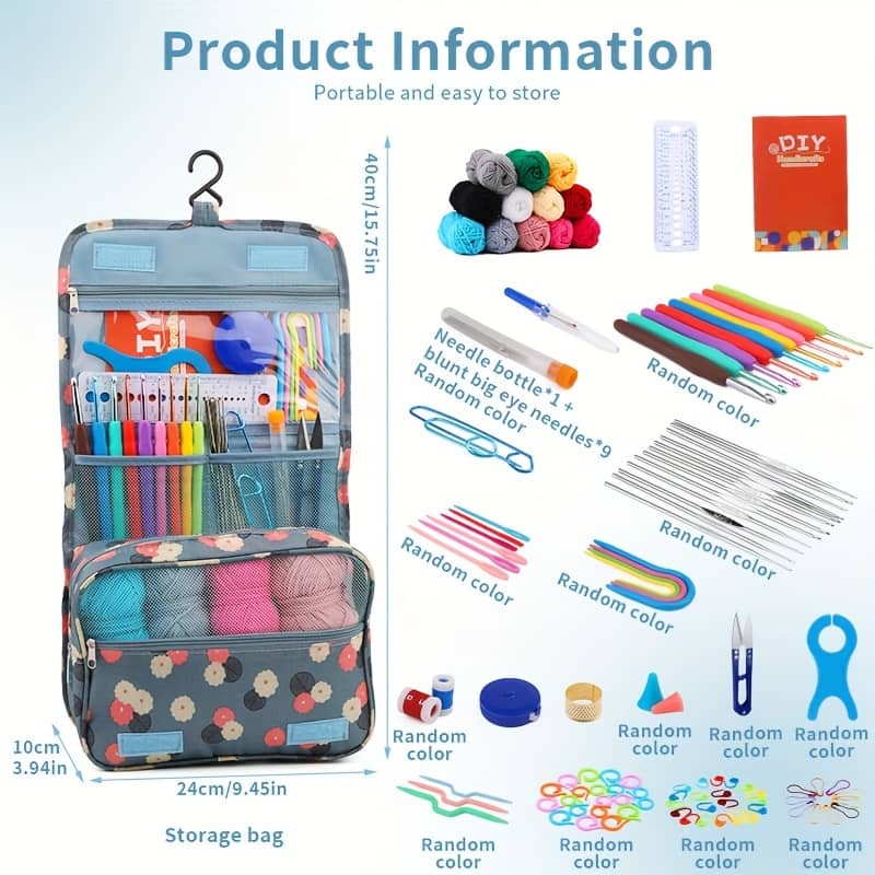 130-piece Crochet Kit With Ergonomic Stainless Steel Hooks, Yarn, And Complete Crocheting Accessories In Portable Organizer Storage Bag Arts, Crafts & Sewing Shop Online at Dubai Trades 2