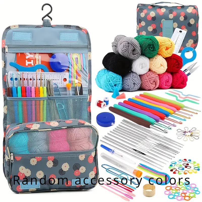 130-piece Crochet Kit With Multicolor Yarn, Fabric Storage Bag, Essentials For Knitting – Crafting Accessories Include Hooks, Scissors, Needles, Markers & More Arts, Crafts & Sewing Shop Online at Dubai Trades 2