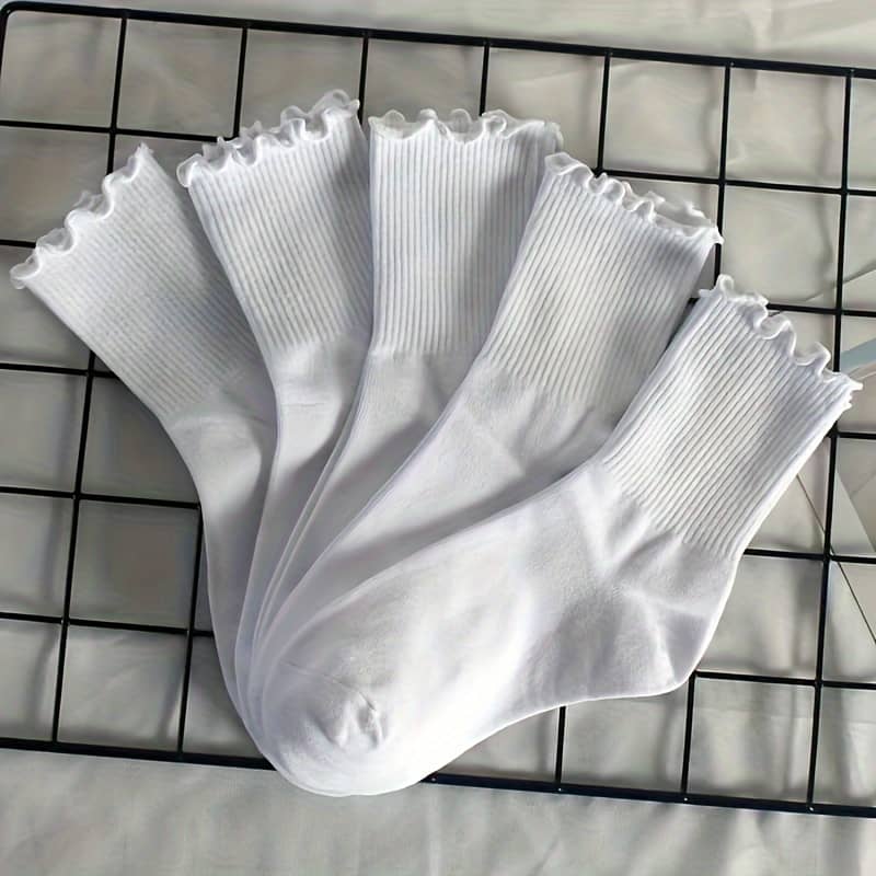 1/5/10 Pairs Solid Frill Trim Mid Tube Socks, Sweet All- Comfy Sports Socks, Women’s Stockings & Hosiery Accessories Shop Online at Dubai Trades 2