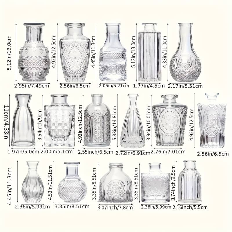 16pcs/set Glass Bud Vase Set, Small Flower Vase For Centerpieces, Clear Bud Vases In Bulk, Mini Vintage Vase For Rustic Wedding Decorations Home & Kitchen Shop Online at Dubai Trades 2