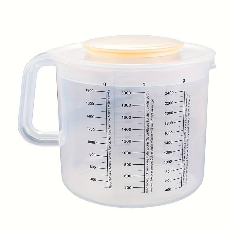 1pc 2.5l Plastic Measuring Cup With Lid, Transparent Graduated Mixing Bowl, Food-safe Handheld Electric , With Lid For Baking, Milk, Tea, Kitchen And Restaurant Tool Bakeware Shop Online at Dubai Trades 2