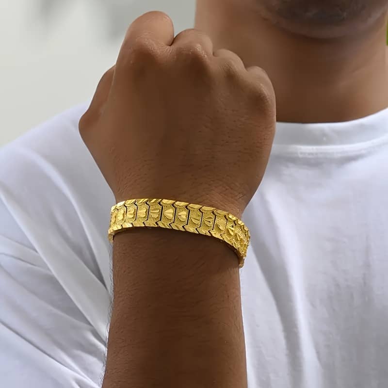 1pc, 24k Gold Plated Handcrafted Bracelet, Funky Style, Copper Material, Non-tarnish, Unisex Jewelry For Ramadan Bracelets Shop Online at Dubai Trades 2