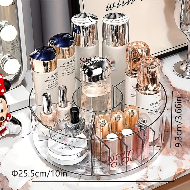 1pc 360° Rotating Makeup Organizer, Transparent Acrylic Cosmetic Storage With 6 Adjustable Compartments, Diameter 25.5cm/10in For Bathroom Vanity And Drawer Display Cases Bath Shop Online at Dubai Trades 2