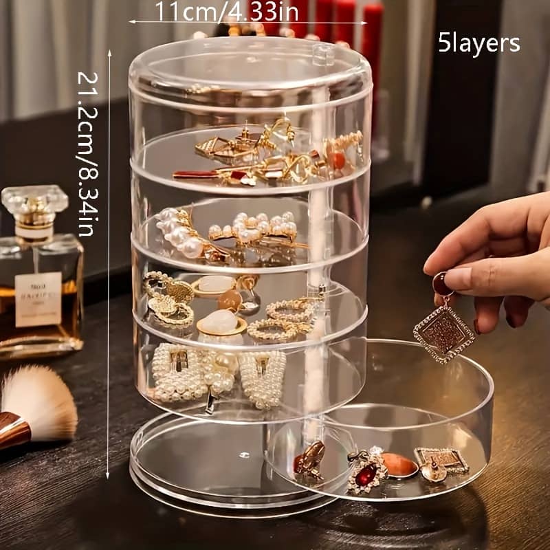 1pc 5-tier Jewelry Box, Clear Rotating Earrings And Bracelet Organizer, Multi-functional Tabletop Storage With Dustproof Lid, Plastic Accessory Holder Jewelry Boxes Home & Kitchen Shop Online at Dubai Trades 2