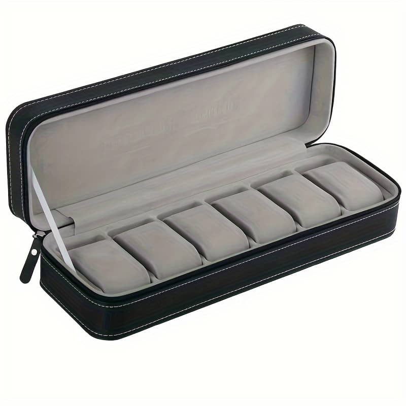 1pc 6 Slots Portable Dust-proof Zipper Watch Storage Box, Simple Wristwatch Display Box Cabinets & Cases Shop Online at Dubai Trades 2