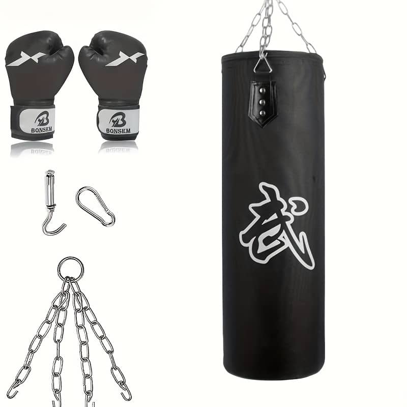 1pc Black Oxford Cloth Boxing Punching Bag With Gloves, Taekwondo Training Equipment For Adults, Home Gym Hanging Sandbag With Metal Chains And Hooks Boxing Shop Online at Dubai Trades 2
