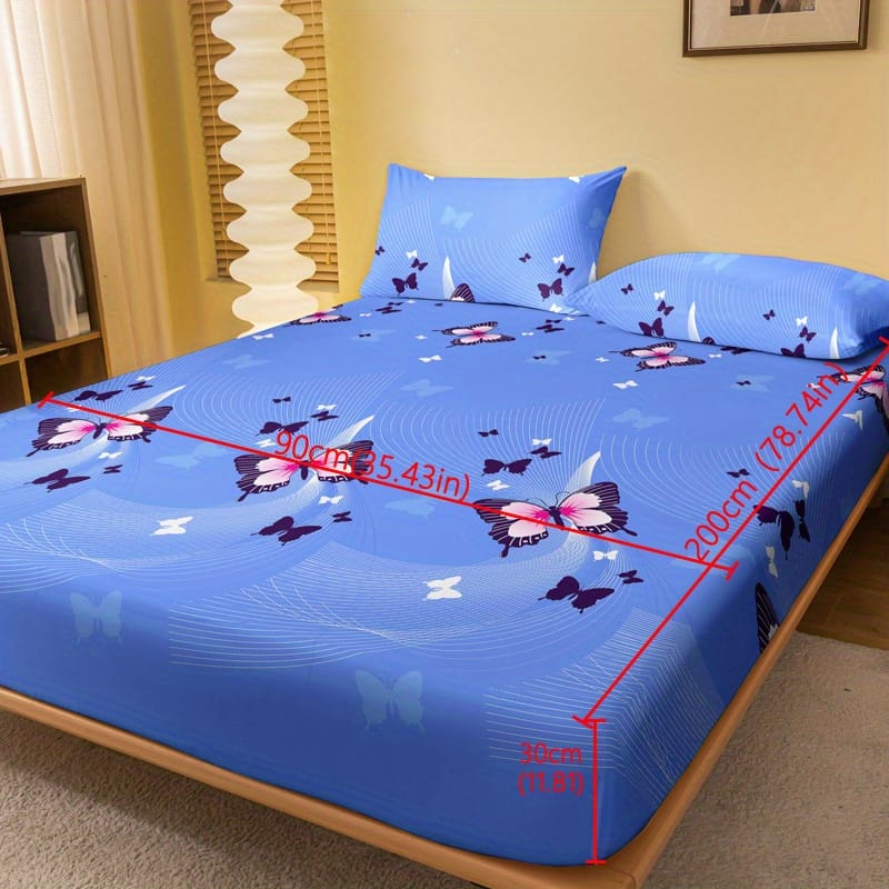 1pc Brushed Fitted Sheet, Soft Comfortable Butterfly Print Bedding Fitted Sheet, For Bedroom, Guest Room, With Deep Pocket, Fitted Bed Sheet Only, Without Pillowcase Bedding Shop Online at Dubai Trades 2