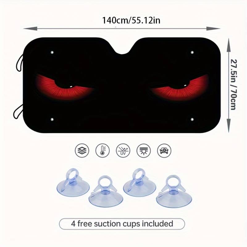 1pc Car Sunshade With Eyes Design – Black Mesh Material, Lowers Interior Temperature, Protects And Vehicles, For All Models Automotive Shop Online at Dubai Trades 2