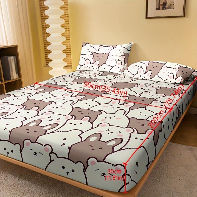 1pc Cartoon Bear Print Fitted Sheet (without Pillowcase), Soft Comfortable Bedding Brushed Mattress Protector, For Bedroom, Guest Room, With Deep Pocket, Fitted Bed Sheet Only Bedding Shop Online at Dubai Trades 2