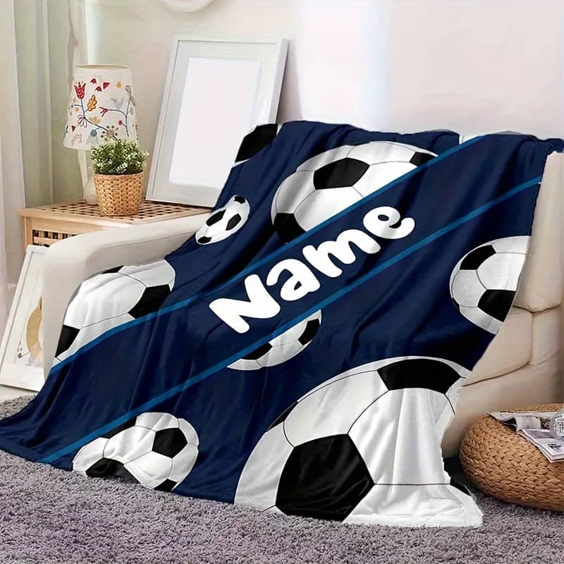 1pc Custom Football Print Flannel Blanket, Personalized Soft And Warm Flannel Blanket, Suitable For Sofa, Bed, Travel, Camping, Living Room, Office – Machine Washable, , Bedding Shop Online at Dubai Trades 2