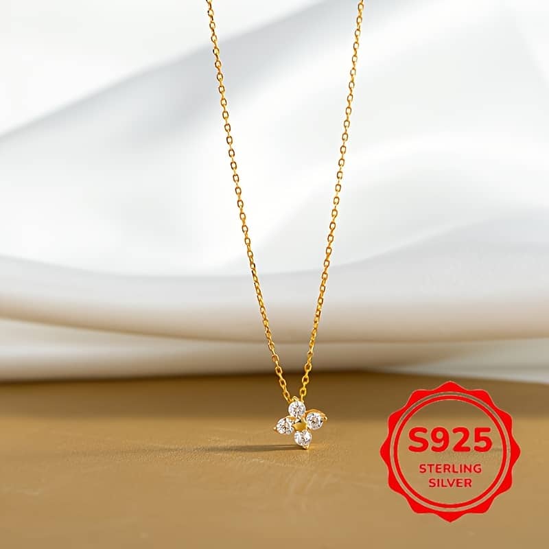 1pc Elegant 925 Sterling Silver Pendant Necklace With Synthetic Cubic Zirconia, Simple Clavicle Chain For And Gift-giving, Mother’s Day Suitable Clothing, Shoes & Jewelry Shop Online at Dubai Trades 2