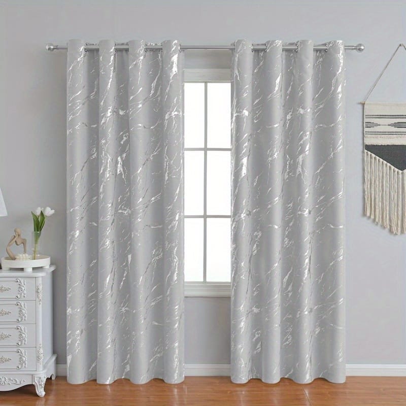 1pc Elegant Gray Marble Pattern Curtain – European Style, 100% Polyester, Blackout Light-blocking Drapery With Easy Machine Wash, Ideal For Living Room Decor Curtains & Drapes Shop Online at Dubai Trades 2