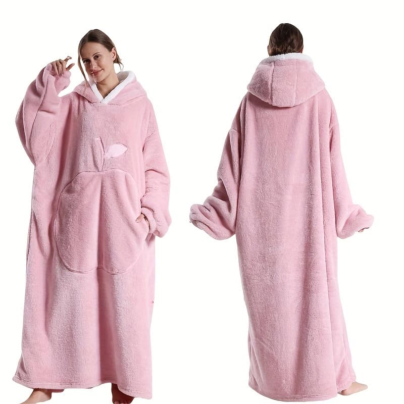 1pc French Style Hooded Fleece Loungewear Robe – Thick Warm Winter Dressing Gown With Pockets, Large Size, Red, Hand Wash Only, Attire | Soft Texture Fabric, Cozy Robe Bedding Shop Online at Dubai Trades 2