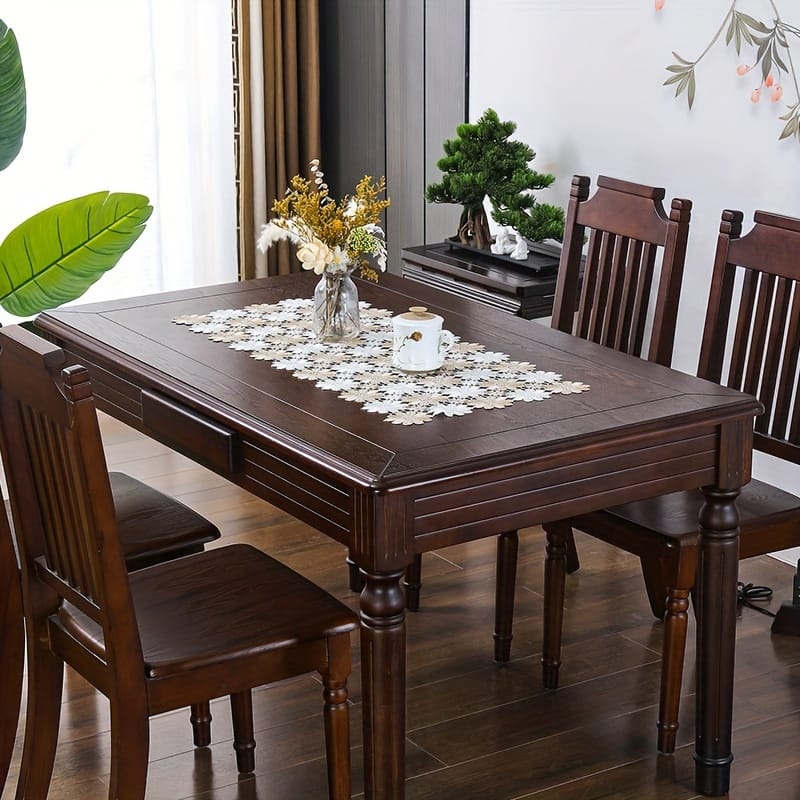 1pc Hollow-out Dual-tone Sunflower Lace Table Runner – Elegant Rectangular Table Top Cover, Woven Polyester, Decorative Tablecloth Pad For Dining Room Home & Kitchen Shop Online at Dubai Trades 2