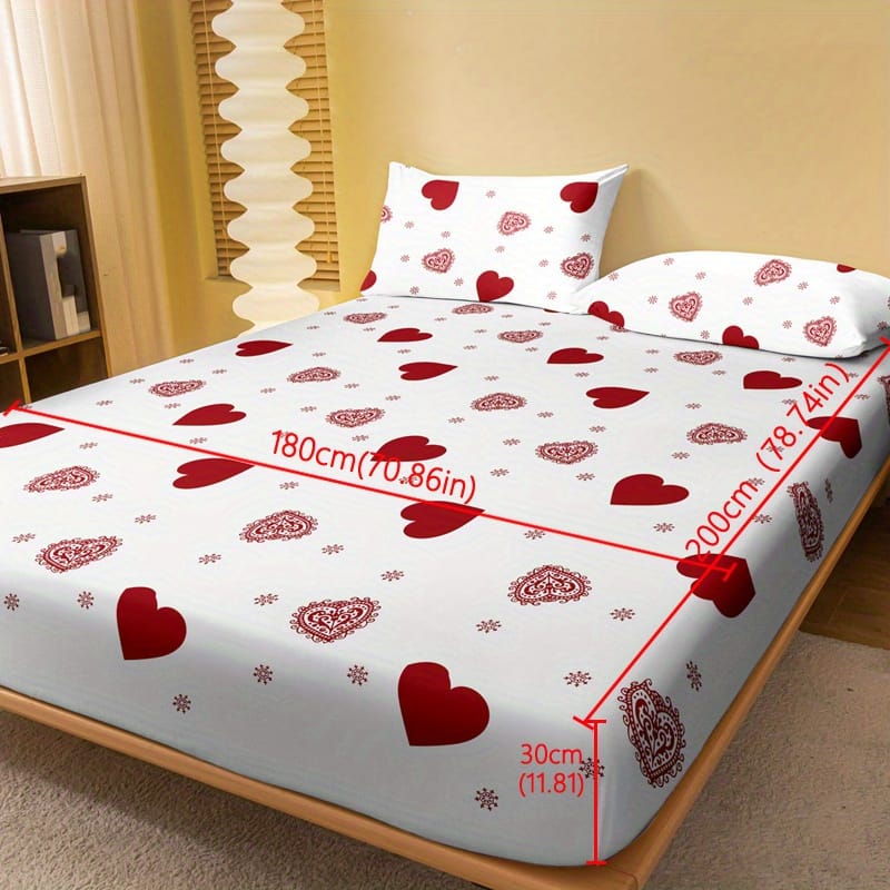 1pc Love Print Brushed Fitted Sheet, Soft Comfortable Bedding Mattress Cover, For Bedroom Guest Room Student Dorm, With Deep Pocket, Fitted Bed Sheet Only Bedding Shop Online at Dubai Trades 2