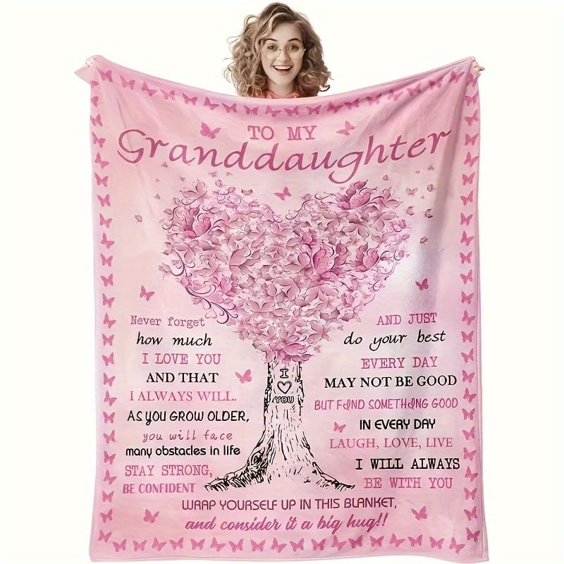 1pc Pink Flannel Throw Blanket For Granddaughter – “to My Granddaughter” Message, Soft & Cozy Blanket For Couch, Bed, Office, Or Camping, Hypoallergenic With Floral & Bedding Shop Online at Dubai Trades 2