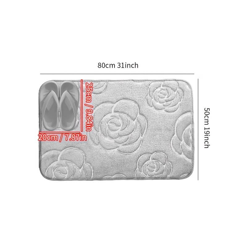 1pc Plush Rose-patterned Anti-slip Bathroom Mat – Ultra Absorbent, Soft Flannel Polyester Doormat In Blue With White , Ideal For Bathroom & Bedroom, Bathroom Rug Bath Shop Online at Dubai Trades 2