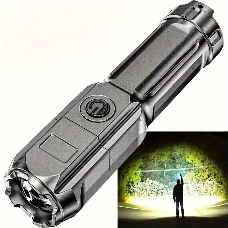 1pc Portable Zoomable Flashlight, Rechargeable Long Shot Abs Dimming Flashlight, Telescopic Torch For Outdoor Abs Material Flashlights Shop Online at Dubai Trades 2