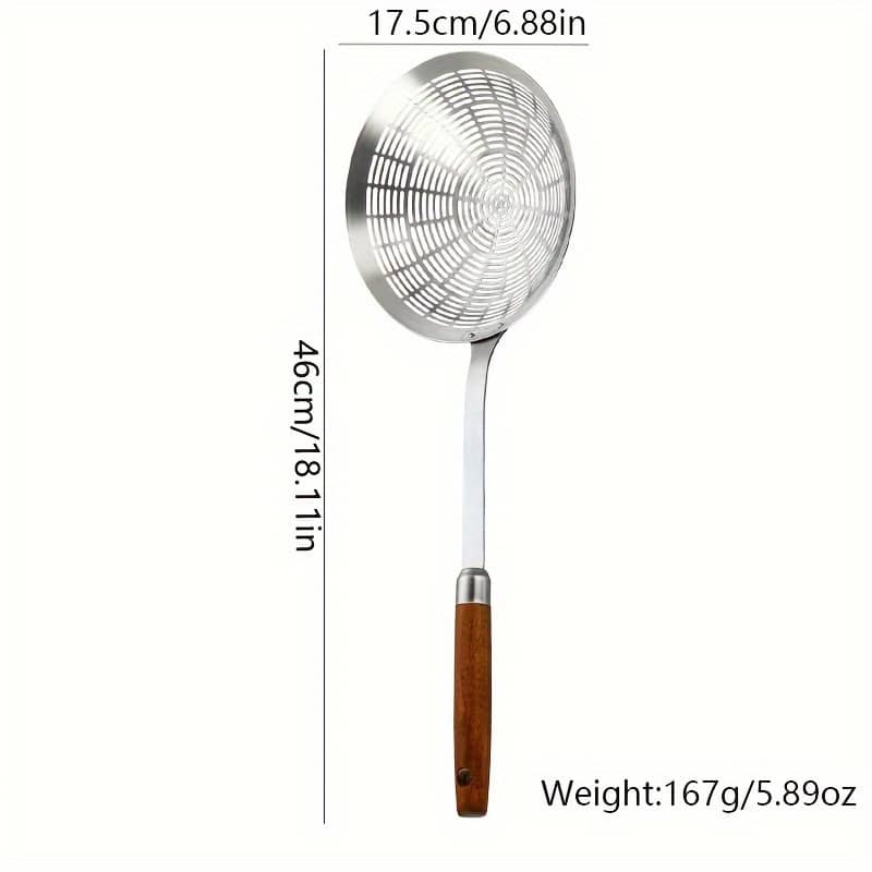 1pc Premium 304 Stainless Steel Skimmer With Wooden Handle – Deep Fry & Large Ladle For Noodles, Dumplings | Anti-scald Mesh Sieve For Hot Pot & Kitchen Use Colanders & Food Strainers Shop Online at Dubai Trades 2