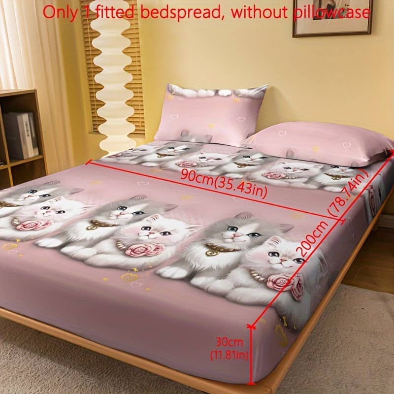 1pc Printed Fleece Bed Sheet, Couple Cute Cat Printed Bed Cover For Bedroom, Bedding Bedding Shop Online at Dubai Trades 2