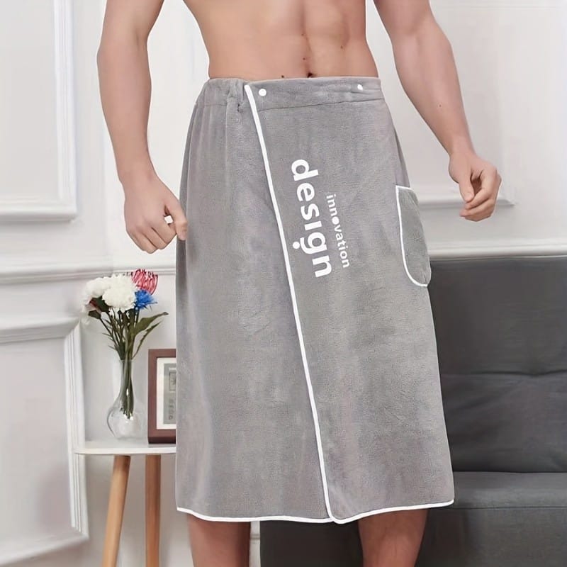 1pc Quick-drying Bathrobe For Men – Adjustable Elastic Embroidered Towel – Absorbent And Soft – 27.5x55in, Men’s Sauna Kilt Spa Sauna Wrap, Bathroom Accessories Bath Shop Online at Dubai Trades 2