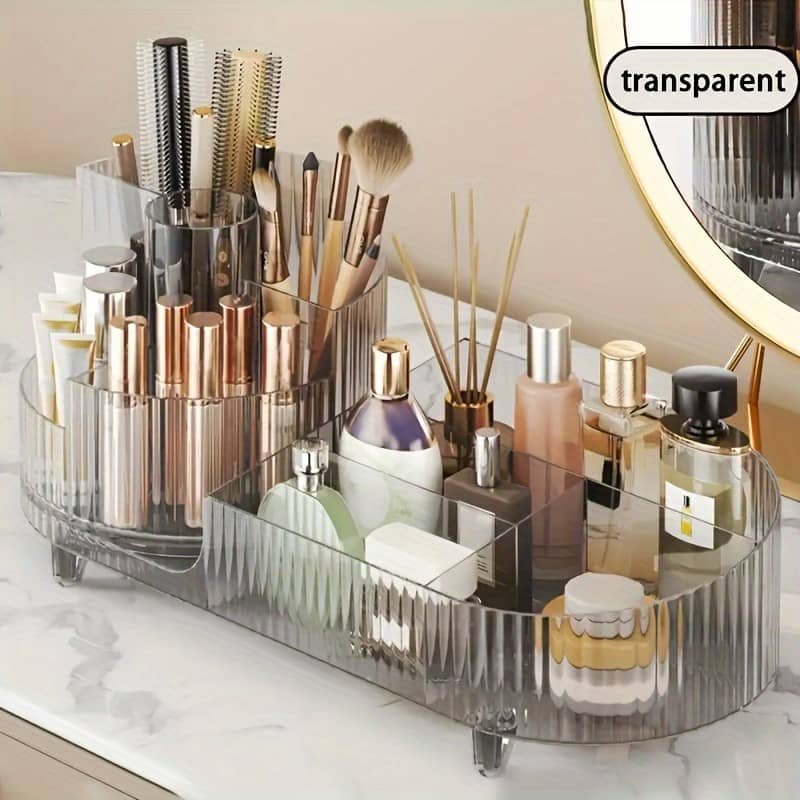 1pc Rotating Makeup Organizer, Large Capacity Cosmetic Display Case, Clear Plastic, Holds 20+ Brushes/liners, 10+ Lipsticks, 8 Skincare Products, Home & Kitchen Shop Online at Dubai Trades 2