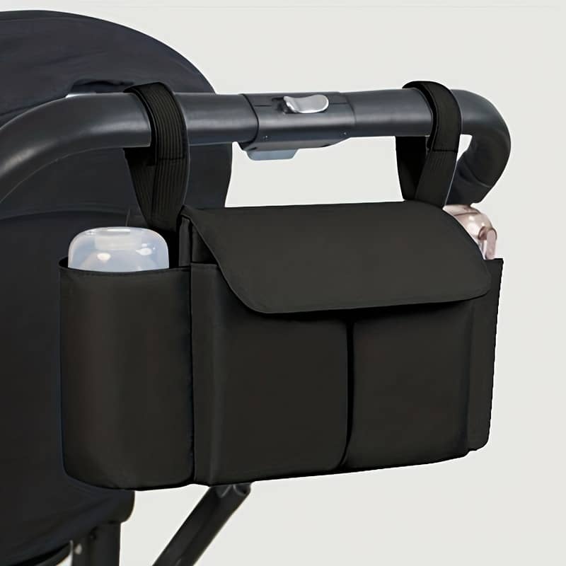 1pc Stroller Storage Bag, Large Capacity, Travel Hanging Bag, Polyester Fiber, Grey And Black, For Stroller, Moms Accessories Shop Online at Dubai Trades 2