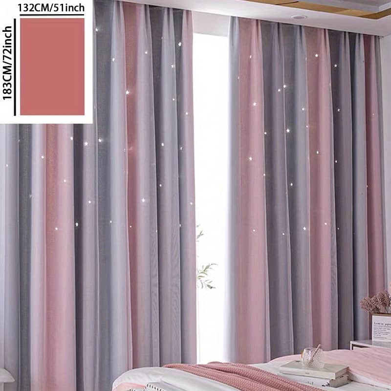 1pc Style Semi-sheer Polyester Curtain With Star Pattern, Grommet Top, Machine Washable – Grey And Pink Gradient For Bedroom Privacy And , Curtains For Bedroom Curtains & Drapes Shop Online at Dubai Trades 2