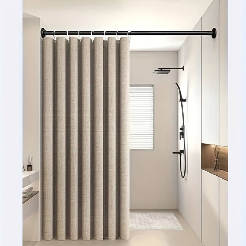 1pc Sycamore Apricot Linen Small Hole Bathroom Curtain Home Decoration Curtain Linen Fabric With 12 Hooks Bath Shop Online at Dubai Trades 2