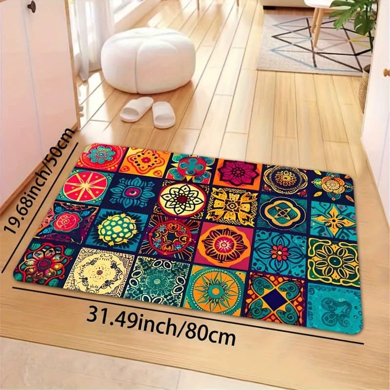 1pc Vibrant Bohemian Non-slip Sponge Floor Mat, 8mm Thick, Machine Washable Polyester – Kitchen, Bathroom, Dining Room, Indoor & Outdoor , Kitchen Floor Mat Home & Kitchen Shop Online at Dubai Trades 2