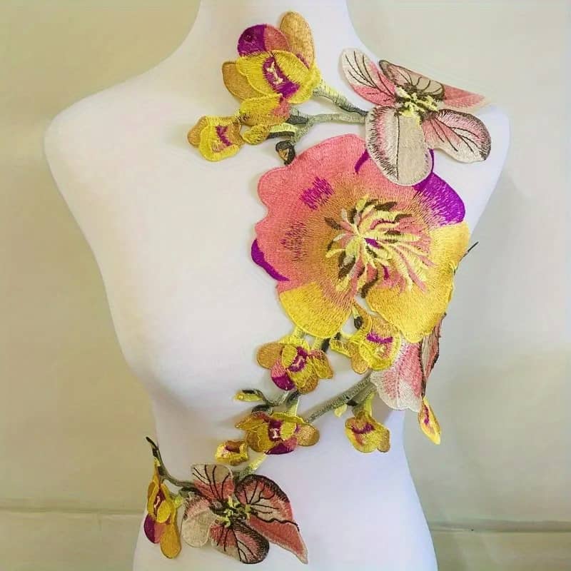 1pc Vibrant Embroidered Applique Patch – Water-soluble, 3d In Red, , Dark Grey, Yellow, Purple For & Wedding Gown Customization, 22×14 Inches, Wedding Accessories Appliques Shop Online at Dubai Trades 2