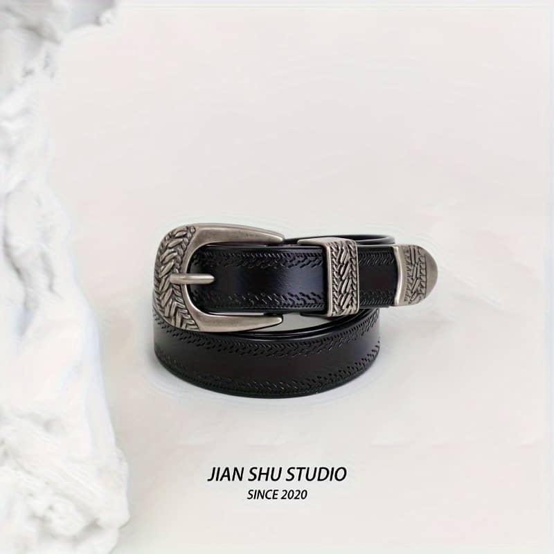 1pc Vintage Punk Style Embossed Leather Belt With Silvery Buckle For Women And Men, Adjustable Accessory For Jeans, Dress Pants, Casual And Formal Accessories Shop Online at Dubai Trades 2