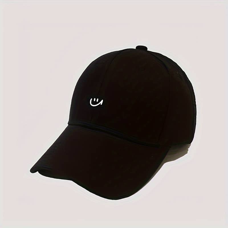 1pc Women’s Adjustable Baseball Cap With Face Print – Lightweight, Breathable Polyester, Black With White Stitching, Outdoor Sports & Casual Wear Accessories Shop Online at Dubai Trades 2