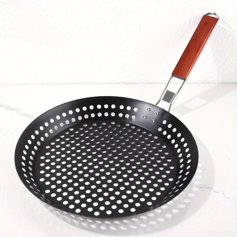 1pcs Stainless Steel Bbq Grill Basket – Round Perforated Grilling Pan With Folding Handle For Outdoor Barbecue And Baking Barbecue Tools Shop Online at Dubai Trades 2