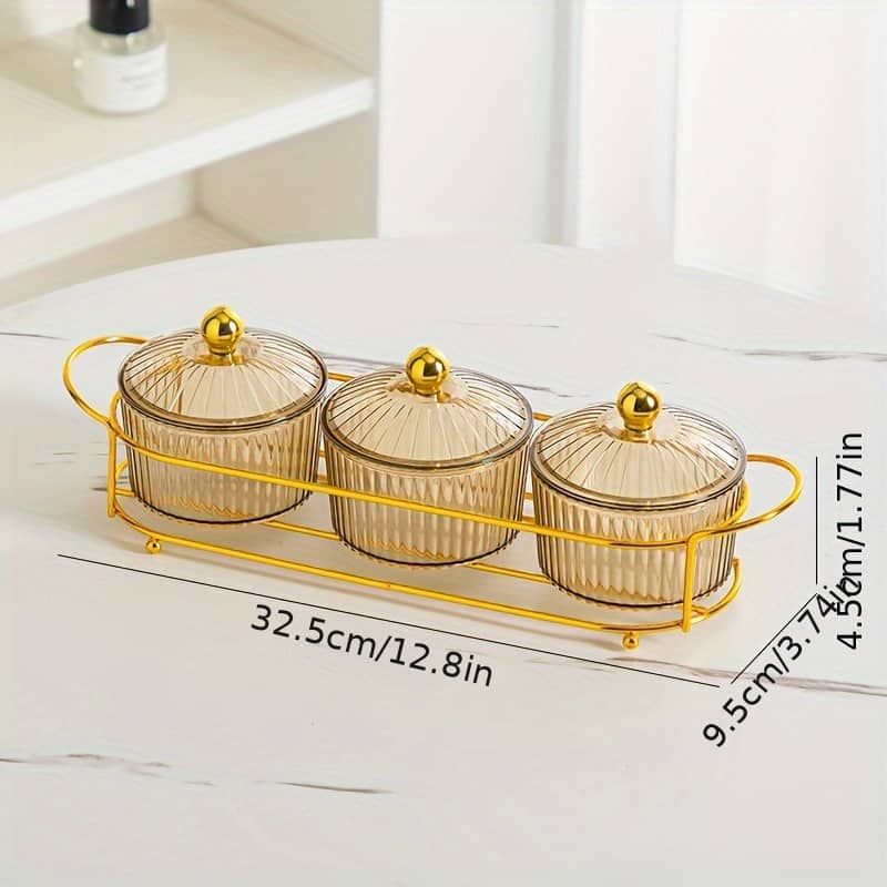 1set, Luxe Snack Serving Set, Plastic Dried Fruit & Candy Dishes With Lids On Golden Tray, Decorative Partitioned Tabletop Display For Living Room Coffee Table Chip & Dip Sets Shop Online at Dubai Trades 2