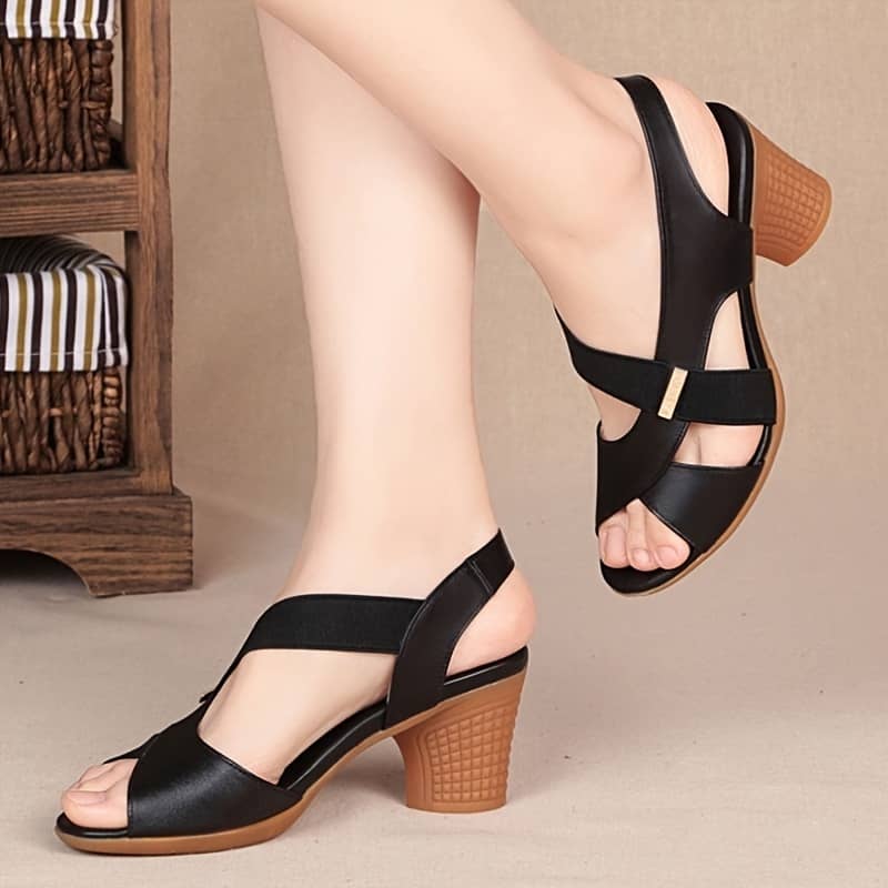 2024 Summer Comfortable Women’s Mid-heel Sandals, Slip-on Chunky Heeled High Heels In Solid Color For Mature Ladies Clothing, Shoes & Jewelry Shop Online at Dubai Trades 2
