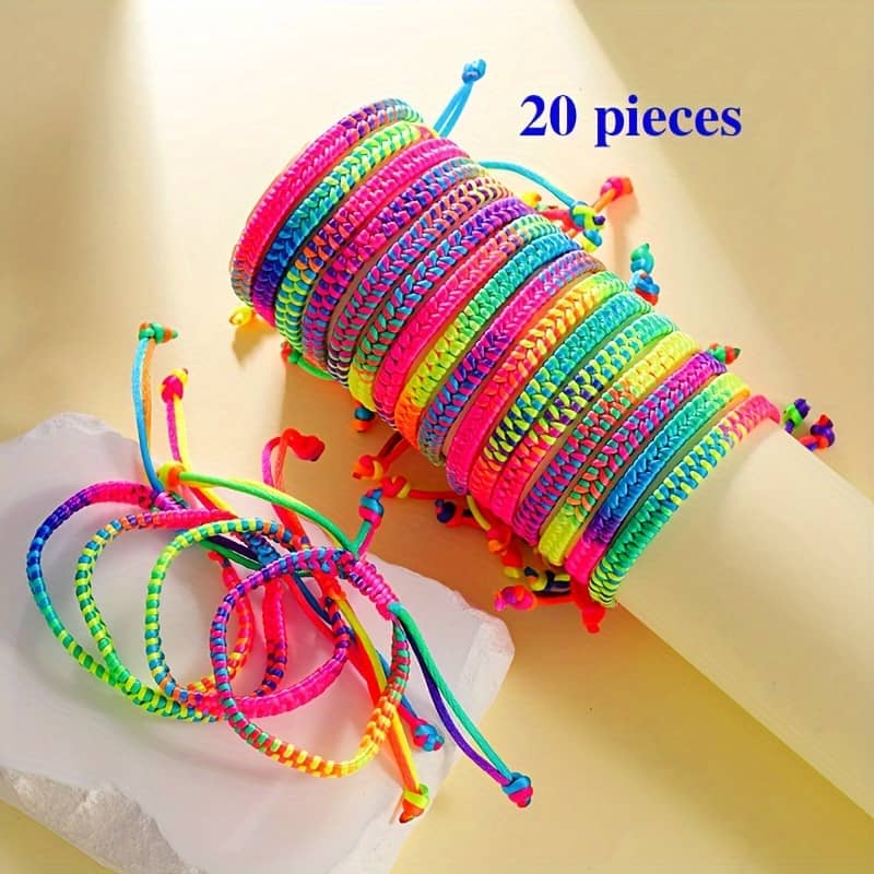 20pcs 1 Set Of Hand-woven Rope Bracelet In Gradient Color Size Adjustable Bracelet Male And Female Rainbow Multi-piece Friendship Bracelet Suitable For Bracelets Shop Online at Dubai Trades 2
