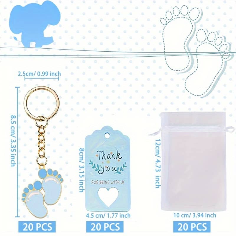 20pcs Gift Set With Blue Footprint Keychain Gift With White Organza Bag And Thank You Tag, Suitable For Gift Giving, Party Decoration Supplies, Etc Arts, Crafts & Sewing Shop Online at Dubai Trades 2