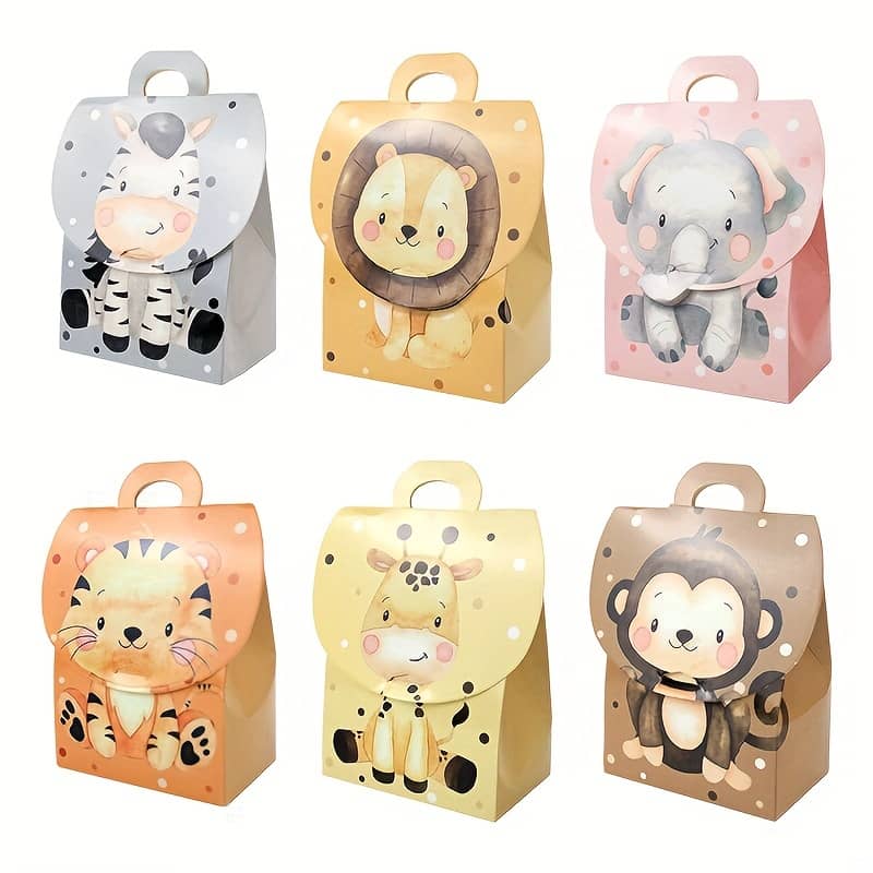 24/48pcs Animal Gift Boxes Jungle Animal Party Gift Box Zebra Elephant Monkey Giraffe Gift Boxes With Handles, Jungle Animal Party Supplies Favors Box Packs Shop Online at Dubai Trades 2