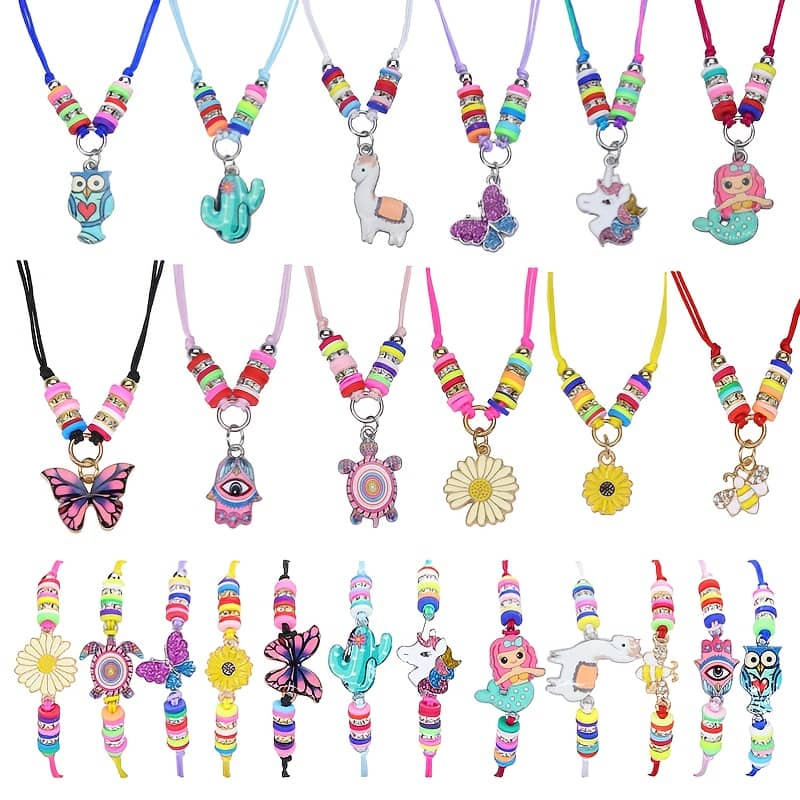 24pcs Cute Cartoon Mermaid, , And Bee Bracelet And Necklace Set, Handmade And Adjustable For Spring And Summer. Chains Shop Online at Dubai Trades 2