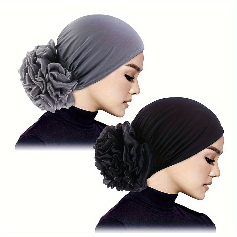2pcs Elegant Women’s Floral Turban Hats – Breathable Polyester, Elastic Head Wrap Caps In Beige & Black – Stylish Pre-tied Headscarves For Casual Wear, Head Scarf Clothing, Shoes & Jewelry Shop Online at Dubai Trades 2