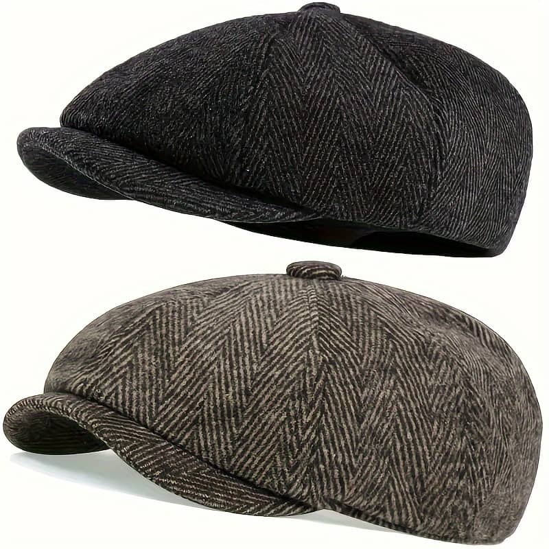 2pcs Newsboy Cap Peaky Herringbone Flat Cap For Men Women Men’s Lightweight Polyester Fiber Flat Cap Accessories Shop Online at Dubai Trades 2