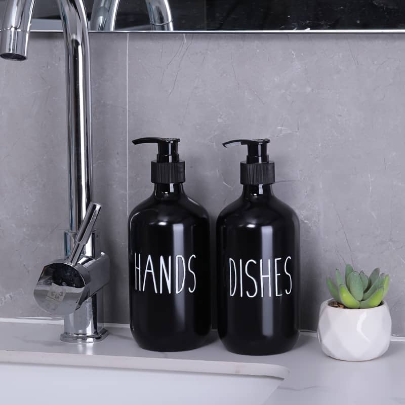 2pcs Plastic Soap Dispenser Set, Countertop Lotion Bottle, Dish & Hand Soap Dispenser, Refillable Empty Bottle, Home Decor, Bathroom Accessories Bath Shop Online at Dubai Trades 2