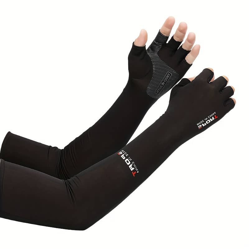 2pcs Sport Arm Sleeves Cycling Running Fishing Climbing Arm Cover Sun Uv Protection Ice Cool Sleeves With 5-finger Cuff Base Layers & Compression Shop Online at Dubai Trades 2