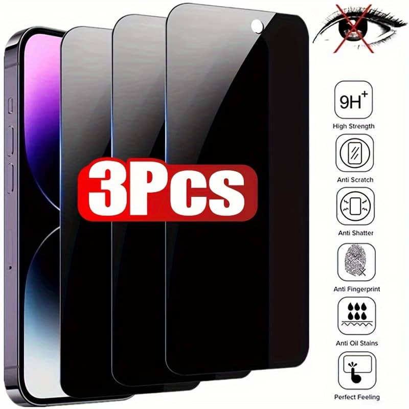 3-pack Glossy Anti-spy Glass Screen Protector For Iphone 11/12/13/14/15 Pro Max/x/xs/xr/xs Max, High Strength, Anti-scratch, Anti-fingerprint, Oil Stain Resistant, Feel Accessories Shop Online at Dubai Trades 2