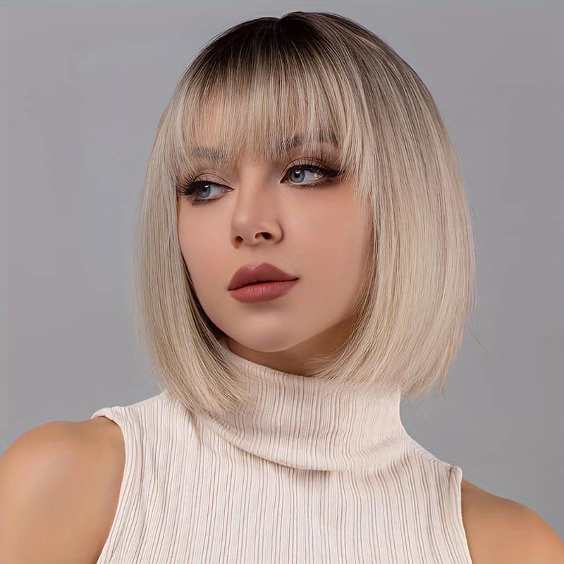 30.48cm Multicolor Short Straight Bob Wig With Bangs Women’s Straight Hair Wig Suitable For Daily Party Cosplay Use Beauty & Personal Care Shop Online at Dubai Trades 2