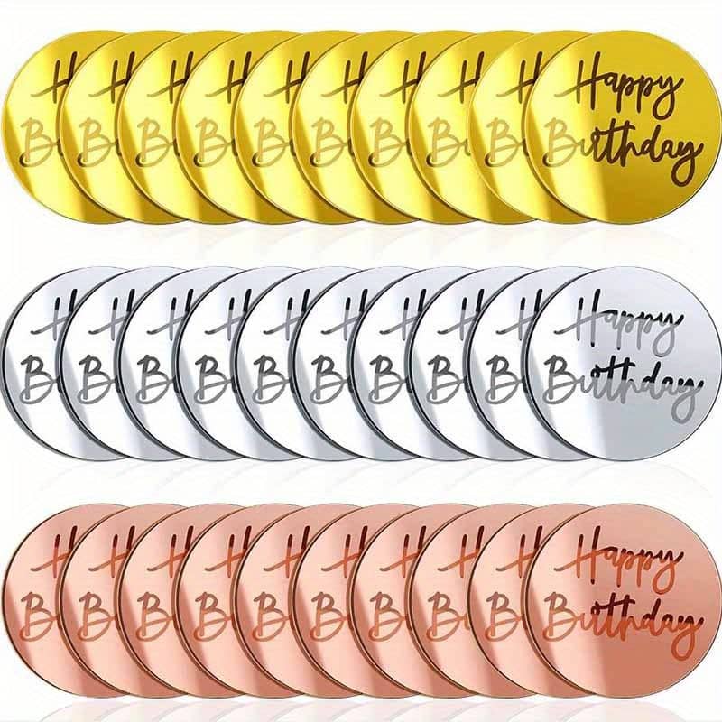 30pcs, Happy Birthday Cake Topper – Mirror Acrylic Cupcake Toppers For Diy Cupcake Decoration And Baking Decor Supplies – Birthday Party And Dessert Table Dress Up Cake Decorating Supplies Shop Online at Dubai Trades 2