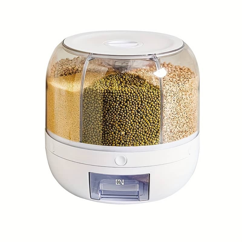 360° Rotating 6-compartment Grain Storage Container Dispenser, Abs Material, Food-grade Pet, No Electricity Required, Dispensing For Small Grains, Beans, Food Dispensers Shop Online at Dubai Trades 2